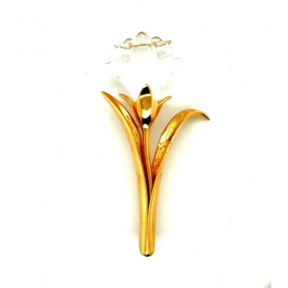 Swarovski Crystal Tulip Brooch Pin Gold Tone Clear Faceted Flower‎ Vintage Style